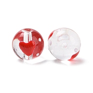 Handmade Glass Enamel Beads Strands, Round with Heart, Red, 13x12mm, Hole: 1.2mm, about 30pcs/strand(LAMP-A001-A11)