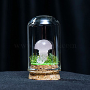 Glass Dome Cover with Natural Rose Quartz Mushroom Inside, Cloche Bell Jar Terrarium with Cork Base, Micro Landscape Garden Decoration Accessories, 30x55mm(BOHO-PW0001-085D)