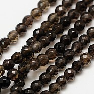 Natural Smoky Quartz Beads Strands, Faceted Round, 3mm, Hole: 0.8mm, about 136pcs/strand, 16 inch(X-G-A129-3mm-F01)