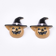 Resin Cabochons, Halloween Pumpkin Jack-O'-Lantern Lamp, Sandy Brown, 26x27x8mm(CRES-T010-100)