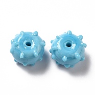Handmade Bumpy Lampwork Beads, Round, Sky Blue, 12x13x8mm, Hole: 1.6mm(LAMP-E023-06G)