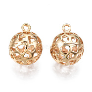 Brass Pendants, Hollow, Nickel Free, Round, Real 18K Gold Plated, 16.5x13mm, Hole: 2mm(KK-S356-386G-NF)