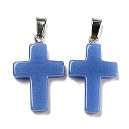 Synthetic Luminous Stone Dyed Pendants, Glow in the Dark Cross Charms with Platinum Plated Iron Snap on Bails, Medium Blue, 28x18x4.5mm, Hole: 7x4mm(G-H308-06P-06)