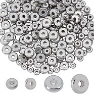 200Pcs 2 Style 304 Stainless Steel Disc Beads, Spacer Beads, Flat Round, Stainless Steel Color, 4~6x1.5mm, Hole: 1.2mm, 100pcs/style(FIND-FH0004-60)