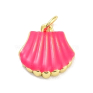 Real 18K Gold Plated Rack Plating Brass Enamel Charms, with Jump Ring, Long-Lasting Plated, Lead Free & Cadmium Free, Shell Shape Charm, Deep Pink, 14x14x3.5mm, Hole: 3mm(KK-M293-31G-01)