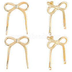 6Pcs Brass Stud Earring Finding, with Loop, Bowknot, Real 14K Gold Plated, 29.5x23mm, Hole: 1.6mm, Pin: 0.8mm(KK-BBC0019-96B)