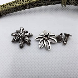 Alloy Buttons, with Screws, DIY Accessaries, Pot Leaf/Hemp Leaf Shape, Antique Silver, 15x15mm(PURS-PW0010-03B)