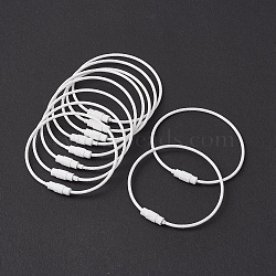 Spray Painted 201 Stainless Steel Wire Cable Keychains, Key Rings for Outdoor, Hanging Luggage Tags, Keys and ID Tag Keepers, White, Inner Diameter: 4.5x4.8cm(BJEW-YW0001-10B)