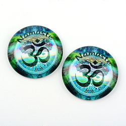 Yoga Theme Glass Cabochons, for DIY Projects, Half Round/Dome, Light Sea Green, 25x6mm(X-GGLA-L011-25mm-19)