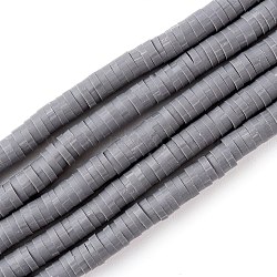 Handmade Polymer Clay Beads Strands, for DIY Jewelry Crafts Supplies, Heishi Beads, Disc/Flat Round, Dark Gray, 4x0.5~1mm, Hole: 1.4mm, about 350~410pcs/strand, 15.75 inch~16.14 inch(40~41cm)(CLAY-R089-4mm-Q062)