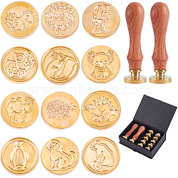 DIY Scrapbook Crafts, Including Pear Wood Handle, Brass Wax Seal Stamp Heads, Golden, 25x14mm, 14pcs/box(AJEW-CP0002-36F)