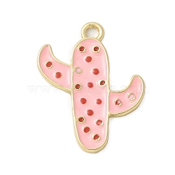 Alloy Enamel Pendants, Golden, Cactus Charm, Pearl Pink, 23x18x1.5mm, Hole: 2mm(ENAM-A009-06G-01)