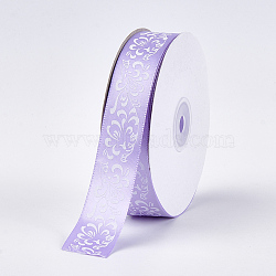 Single Face Satin Ribbon, Polyester Ribbon, Flower Pattern, Lilac, 1 inch(25mm), about 50yards/roll(45.72m/roll)(SRIB-T005-01D)