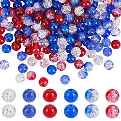 Elite 240Pcs 6 Colors Spray Painted Crackle Glass Beads, Round, for Independence Day, Mixed Color, 8~8.5mm, Hole: 1~1.6mm, 40pcs/color(CCG-PH0001-19)