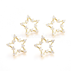 Brass Micro Pave Clear Cubic Zirconia Stud Earrings, Long-Lasting Plated, Star, Real 18K Gold Plated, 24x24.5x3mm, Pin: 0.7mm(X-EJEW-G275-06G)