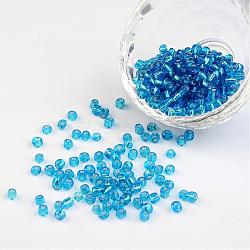 6/0 Round Silver Lined Round Hole Glass Seed Beads, Steel Blue, 4mm, Hole: 1.5mm, about 496pcs/50g(X-SEED-A005-4mm-23B)