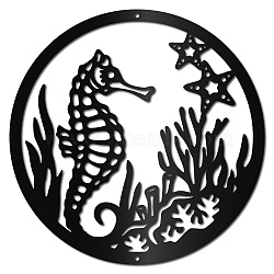 Round Iron Wall Signs, Metal Art Wall Decoration, for Living Room, Home, Office, Garden, Kitchen, Hotel, Balcony, Sea Horse Pattern, 300x300x1mm(AJEW-WH0286-038)