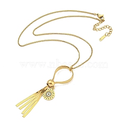 Ion Plating(IP) 201 Stainless Steel Enamel Evil Eye Tassel Pendant Necklaces, Golden, 16.26 inch(41.3cm)(NJEW-K270-24G)