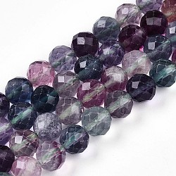 Natural Rainbow Fluorite Beads Strands, Round with Faceted, 7.5~8mm, Hole: 1mm, about 23~26pcs/strand, 7.36~7.72''(18.7~19.6cm)(G-S345-8mm-29)