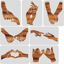 7Pcs 7 Styles Plastic Drawing Painting Stencils Templates, Rectangle, Gesture Pattern, White, 21~29.7x21~29.7cm, 1pc/style(DIY-WH0172-825)