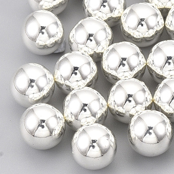 ABS Plastic Beads, No Hole/Undrilled, Round, Silver Color Plated, 4mm, about 15800pcs/500g