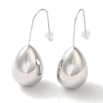 Non-Tarnish 304 Stainless Steel Dangle Earrings, Teardrop, Stainless Steel Color, 39x15mm