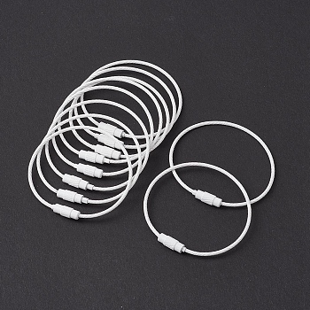Spray Painted 201 Stainless Steel Wire Cable Keychains, Key Rings for Outdoor, Hanging Luggage Tags, Keys and ID Tag Keepers, White, Inner Diameter: 4.5x4.8cm