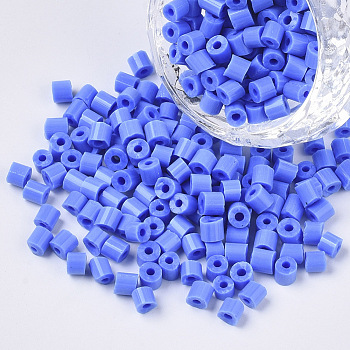 6/0 Glass Bugle Beads, Opaque Colours, Royal Blue, 6/0 3.5~5x3.5~4mm, Hole: 1mm, about 4500pcs/bag