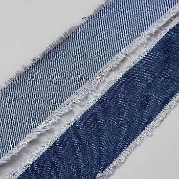 5 Yards Polyester Fringe Denim Ribbon, Clothes Accessories, Marine Blue, 1-3/8~1-5/8  inch(34~42mm)