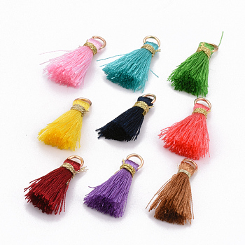 Nylon Thread Tassel Pendant Decorations, with Golden Iron Jump Rings and Metallic Cord, Mixed Color, 22~26x5~7mm, Hole: 4x2mm