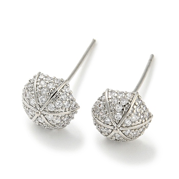 Brass Umbrella
 Stud Earrings with Clear Cubic Zirconia for Women, Real Platinum Plated, 10mm