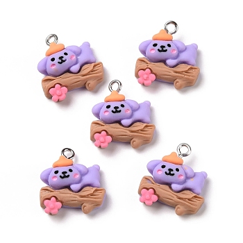 Opaque Resin Pendants, with Platinum Tone Iron Loops, Koala, Lilac, 20x18x8mm, Hole: 2mm