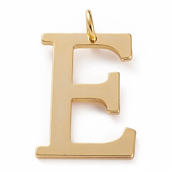 Golden Brass Pendants, Long-Lasting Plated, Letter, Letter.E, 27x15~18x1.5mm, Hole: 3.5mm
