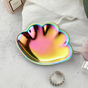 Stainless Steel Trinket Dish, Shell Shape Jewelry Plate, Storage Tray for Rings, Necklaces, Earring, Rainbow Color, 70x90mm