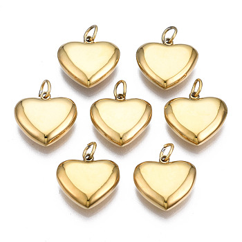 316 Surgical Stainless Steel Charms, with Jump Rings, Heart, Real 14K Gold Plated, 11x12x3.5mm, Hole: 2.5mm, Jump Ring: 4x0.5mm, 2.5mm inner diameter
