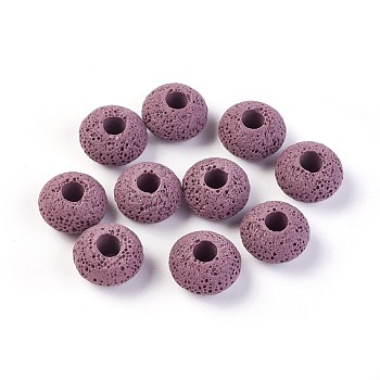 Natural Lava Rock Beads, Dyed, Rondelle, Medium Purple, 15.5~16x9.7~10mm, Hole: 5~5.4mm