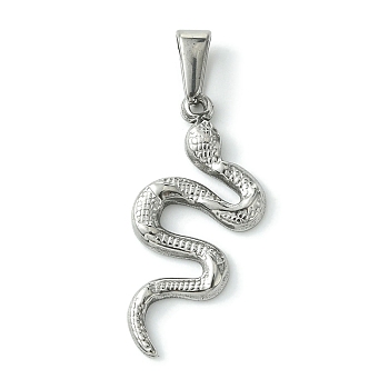 304 Stainless Steel Pendants, Snake Charms, Stainless Steel Color, 31x15x2mm, Hole: 7x3.5mm