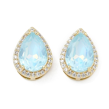 Teardrop Brass Micro Pave Cubic Zirconia Bead, with Glass Bead, Long-Lasting Plated, Rack Plating, Lead Free & Cadmium Free, Real 18K Gold Plated, 13x10x7mm, Hole: 2.5x1.5mm and 4x1.5mm and 6x1.5mm