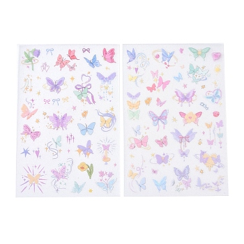 2Pcs 2 Styles PET Self-Adhesive Stickers, for Party Decorative Presents, Butterfly, 218x125x0.8mm, Sticker: 7~40x6~38mm, 1pc/style