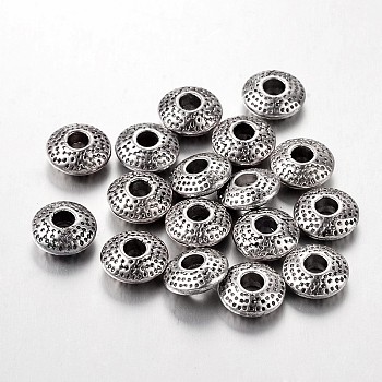 Tibetan Style Alloy Spacer Beads, Lead Free & Cadmium Free & Nickel Free, Flat Round, Antique Silver, 8x3mm, Hole: 2.5mm.