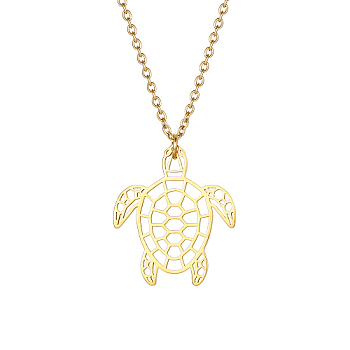 Stainless Steel Pendant Necklace, Origami Tortoise, Real 18K Gold Plated, 17.72 inch(45cm)