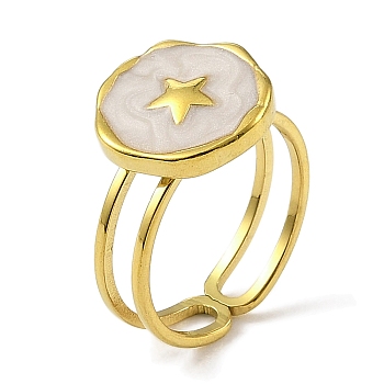 304 Stainless Steel Enamel Open Cuff Rings for Women, Star, Real 18K Gold Plated, Inner Diameter: Adjustable