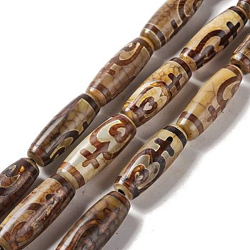 Tibetan Style dZi Beads Strands, Natural & Dyed Agate Beads, Rice, Nectar Bottle Pattern, 28.5~30x10mm, Hole: 2.5mm, about 10pcs/strand, 11.81''(30cm)
