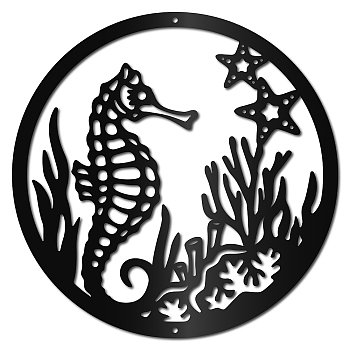 Round Iron Wall Signs, Metal Art Wall Decoration, for Living Room, Home, Office, Garden, Kitchen, Hotel, Balcony, Sea Horse Pattern, 300x300x1mm