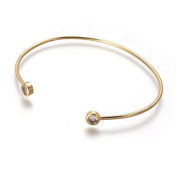 Brass Cuff Bangles, Torque Bangles, with Cubic Zirconia, Real 18K Gold Plated, 2-1/4 inchx1-5/8 inch(5.7x4.2cm)