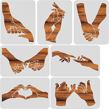 7Pcs 7 Styles Plastic Drawing Painting Stencils Templates, Rectangle, Gesture Pattern, White, 21~29.7x21~29.7cm, 1pc/style