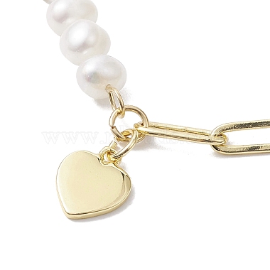 Natural Cultured Freshwater Pearl Beads Paperclip Chains Heart Charm Bracelets with Toggle Clasps for Women(BJEW-JB10191)-3