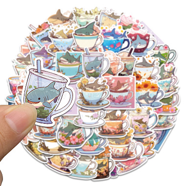 50Pcs Cup with Shark PVC Waterproof Self-Adhesive Stickers(PW-WG92080-01)-2
