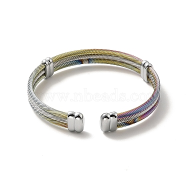 304 bracelet manchette ouvert en corde torsadée triple couche en acier inoxydable pour femme(BJEW-P283-09M)-3