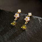 Brass Teardrop Dangle Stud Earrings, with Rhinestone, Real 18K Gold Plated, 21.2x4.6mm(SW0277)